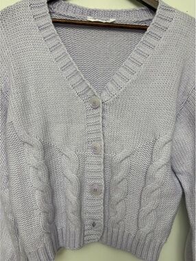 Belle Du Jour Lavender Cable Knit Cropped Cardigan Womens XL Coquette